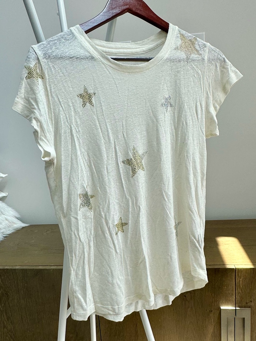 Zadig & Voltaire Cream Tee with Metallic Star Motif